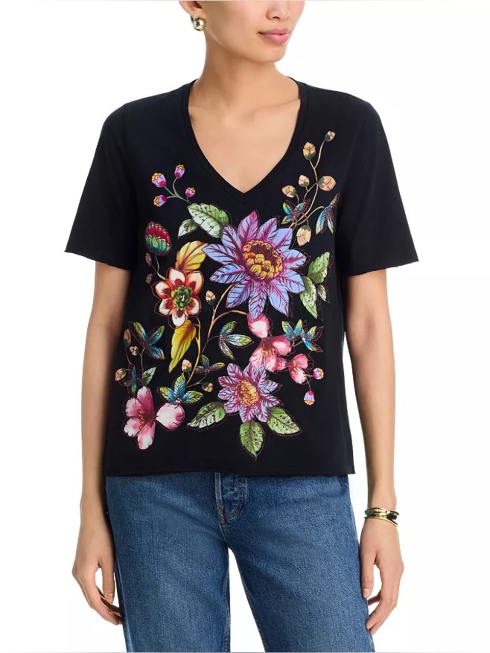 Johnny Was Aivy Raw Hem V- Neck Tee
